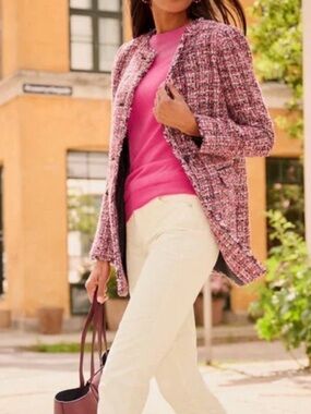 Talbots  Pinewood Tweed Wool Fringe Jacket - Size 10 - NWT